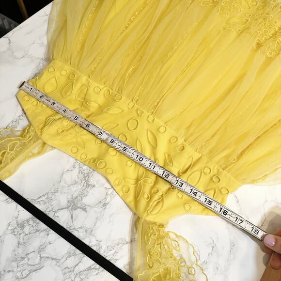 Anthro X Let Me Be Yellow Eyelet Tulle Mini Dress women’s size medium NEW - Picture 10 of 12